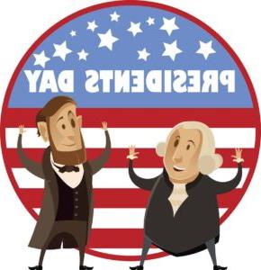 cartoon Washington & Lincoln celebrating Presidents Day